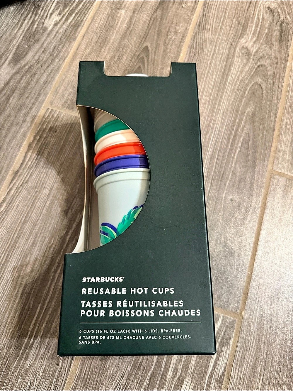 NEW! Starbucks Reusable Hot Cups Tropical Summer Set of 6 Green & White NWT